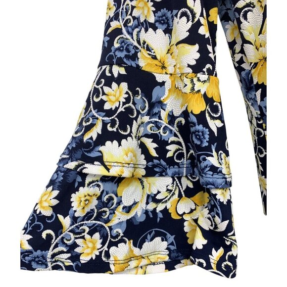 Glamour Women Floral Dress Size 14 Long Sleeve Blue Shift Necklace New - Picture 7 of 10